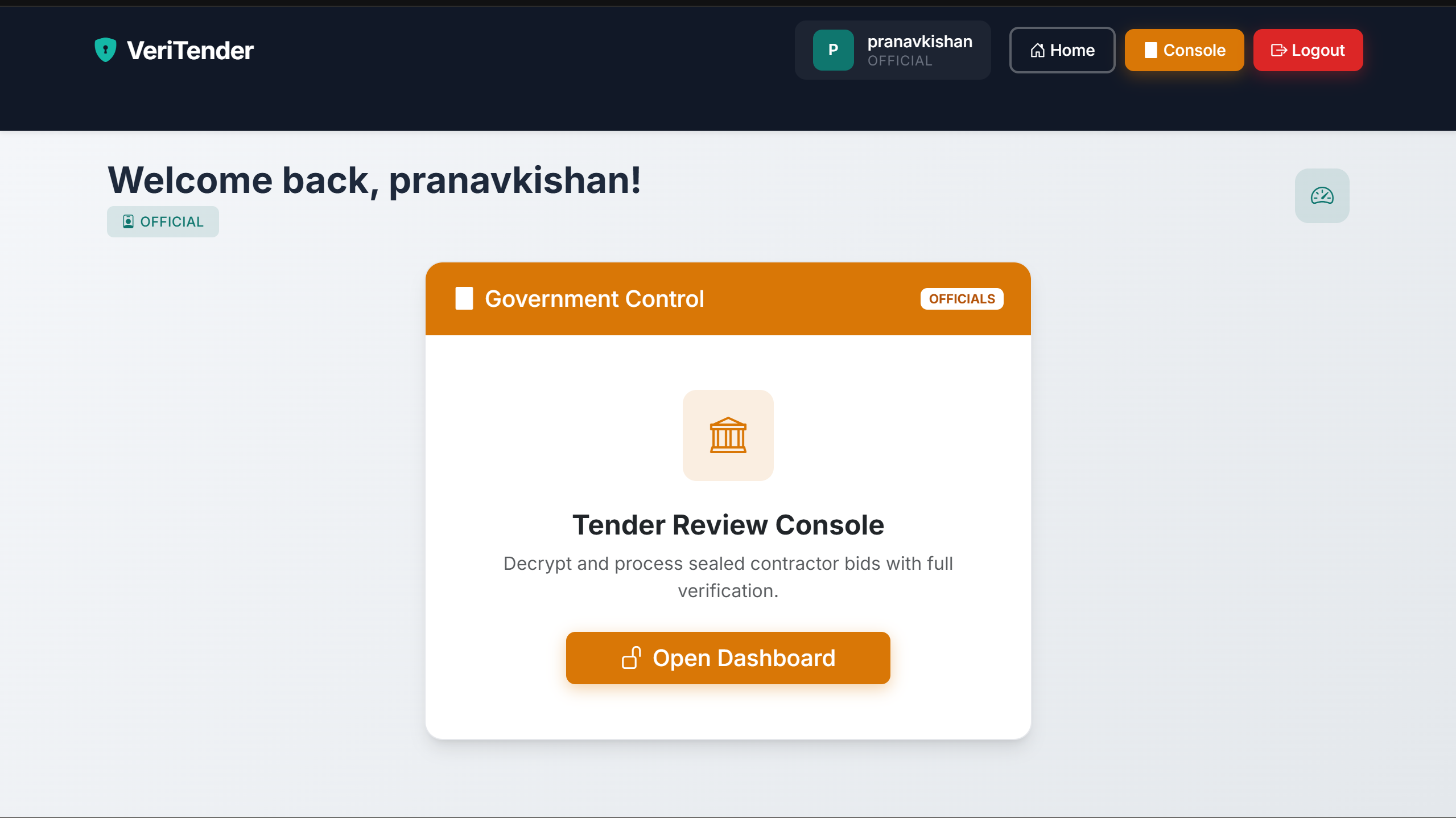 VeriTender Security Architecture